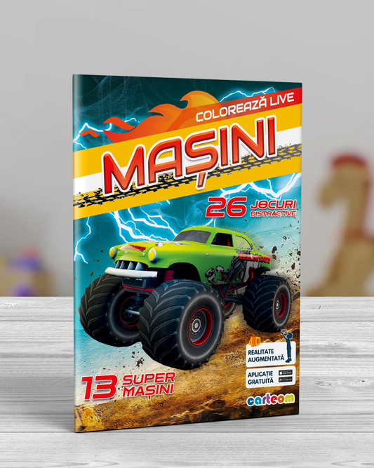 Carte de colorat Mașini, cu Realitate Augmentată, 4D. Carteom