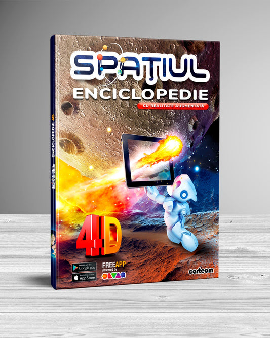 "Spatiul-Enciclopedie cu Realitate Augmentata", carte pentru copii, carte interactiva 4D, Carteom